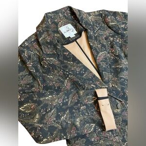 Sam Edelman Margot Single Breasted Floral Blazer Women’s M Cotton Black Pattern